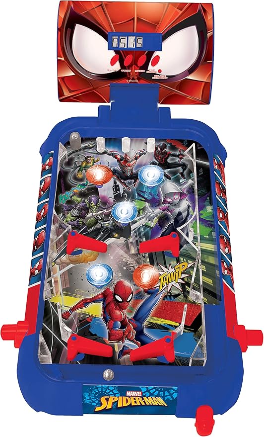 LEXIBOOK JG610SP- Spider-Man Electronic Table Pinball Machine, Action Game and Reflection for Kids and Families, LCD Display, Light and Sound Effects, Blue/Red