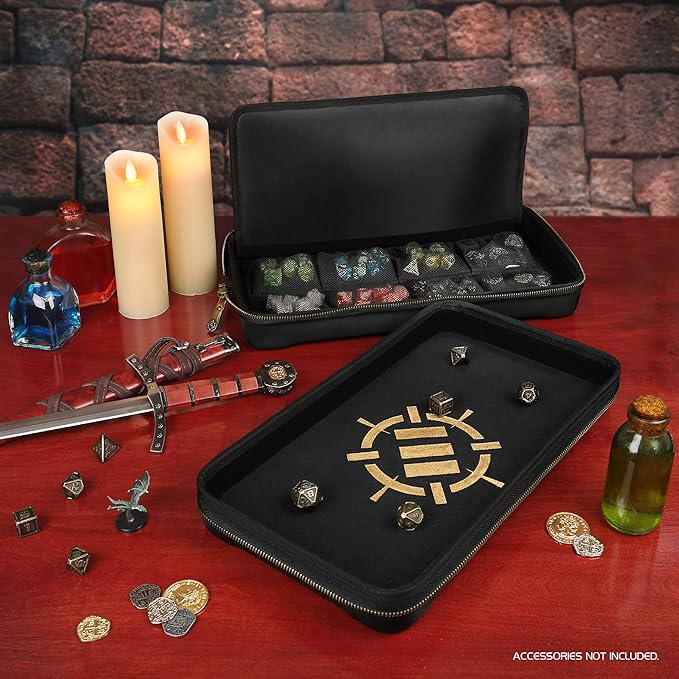 ENHANCE Tabletop Community DND Dice Case and Dice Rolling Tray - Dice Holder and Storage for up to 500 RPG Dice with Rugged Protective Design, Soft Interior, and Organizer Pockets (500 Dice Capacity)