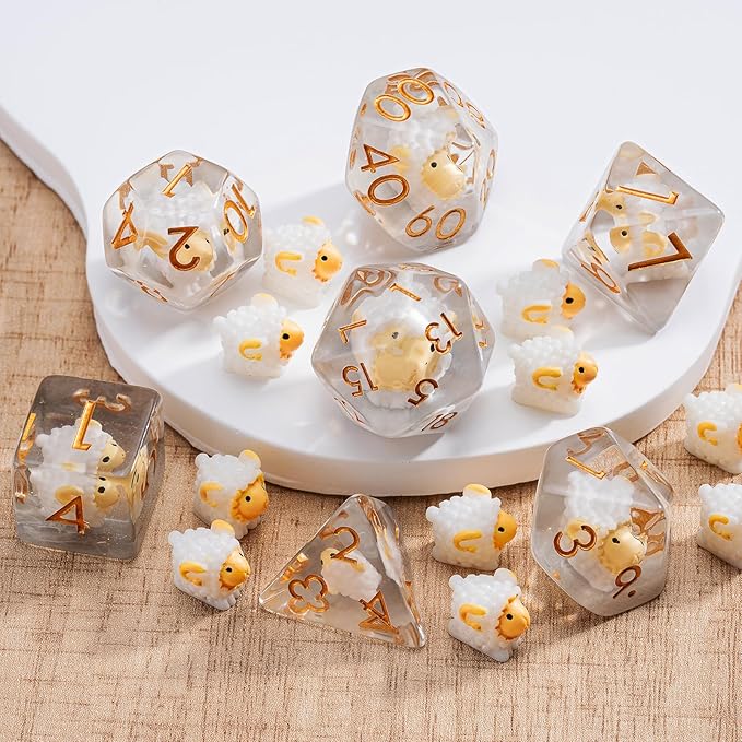Resin Sheep Dice Set,Polyhedral Dice Animal Inclusion Dice,RPG D and D Dice Set for Role Playing Games