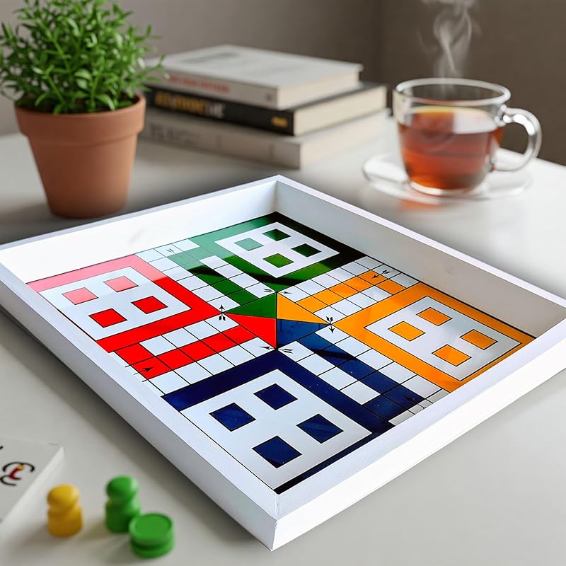 Ludo Board Game with Glass Top17inch x 17inch, Ludo Board Game with 16 Tokens and 2 Dice, Board Game for Family Adults Christmas Thanksgiving Birthday Party Supplies Rustic Vintage Home Decor Gifts