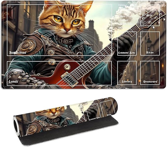 for MTG Playmat with Zones Storage Bag, for TCG Playmat and Playing Card Mat for Magic Board Games, Tabby Cat Non-Slip Stitched Edges Game Mat, Rollable Foldable Card Playmats