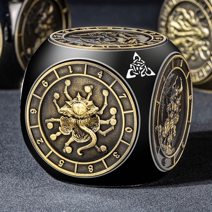 7 in 1 Spinner DND Dice Set, Metal D and D Dragon Dice with Gift Box, Role Playing Dice, Black Bronze