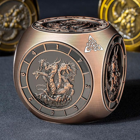 7 in 1 Spinner DND Dice Set, Metal D and D Dragon Dice with Gift Box, Role Playing Dice, Copper