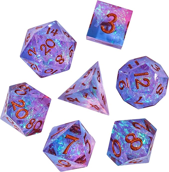 7PCS DND Dice Set,Transparent Sharp Edge Dice Set D&D RPG Polyhedral Die,for Dungeons and Dragons TTRPG Games Roleplaying Games Pathfinder,with Gift Box(Pink with Blue)