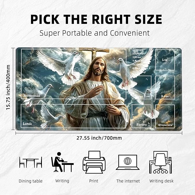 for MTG Playmat with Zones Storage Bag,for TCG Playmat and Playing Card Mat for Magic Board Games, Jesus Non Slip Stitched Edges Game Mat, Rollable Foldable Card Playmats