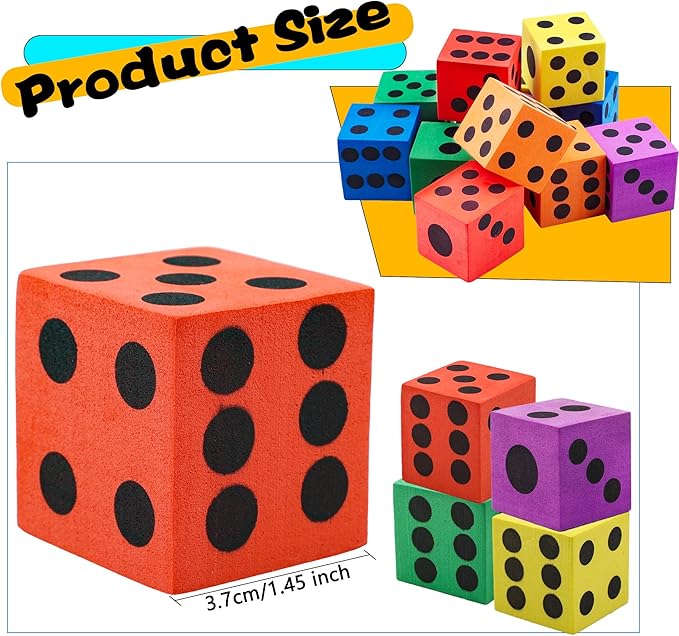 60 Pack 1.5 Inch Colored Foam Dice Set Large Colorful Dice Cubes with Number Dots Soft Dice Building Education Toys for Kids Math Goodie Bag Fillers Gifts Adults Fun Party Games, 6 Colors