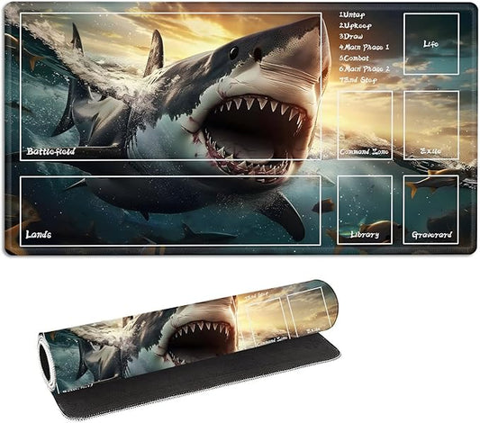 for MTG Playmat with Zones Storage Bag,for TCG Playmat and Playing Card Mat for Magic Board Games, Shark Non Slip Stitched Edges Game Mat, Rollable Foldable Card Playmats