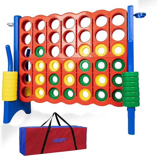 Oversized 4 in a Row Connect Game+Waterproof Carry Bag,Included-4 ft X 3.5 ft Tall,4-to-Score Jumbo with 44 Pieces Rings&Drink Holder,48” Super Size-Indoor&Outdoor Giant 4 Game for Kids&Adults
