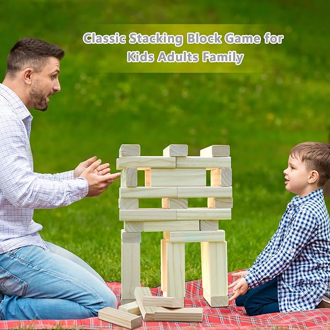 GOROCK Giant Tumble Tower, Indoor Outdoor Stacking Timber Games for Kids Adults Family, 60 PCS Wooden Block Building Family Game for Halloween Christmas Birthday(Stacks Up to 5 FT)