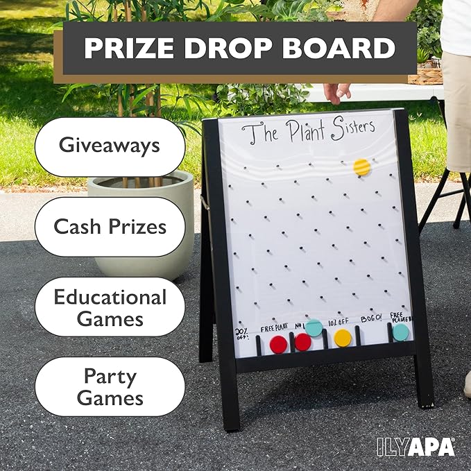 Ilyapa Board - Large Portable Prize Drop Game for Events and Trade Show - 20 x 31 Inch Double Sided - Wooden A-Frame Whiteboard Sign, Eraser