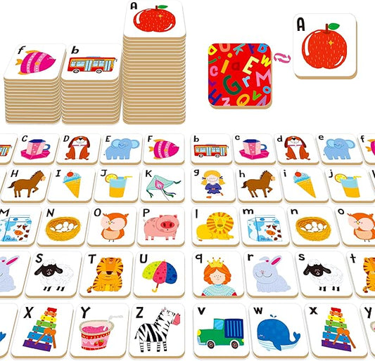 Hebayy 52 PCS Alphabet Memory Game, 26 Pairs Uppercase & Lowercase Letters Matching Game, Educational Early Learning Toy for Toddlers, Kindergarten, Kids 3+