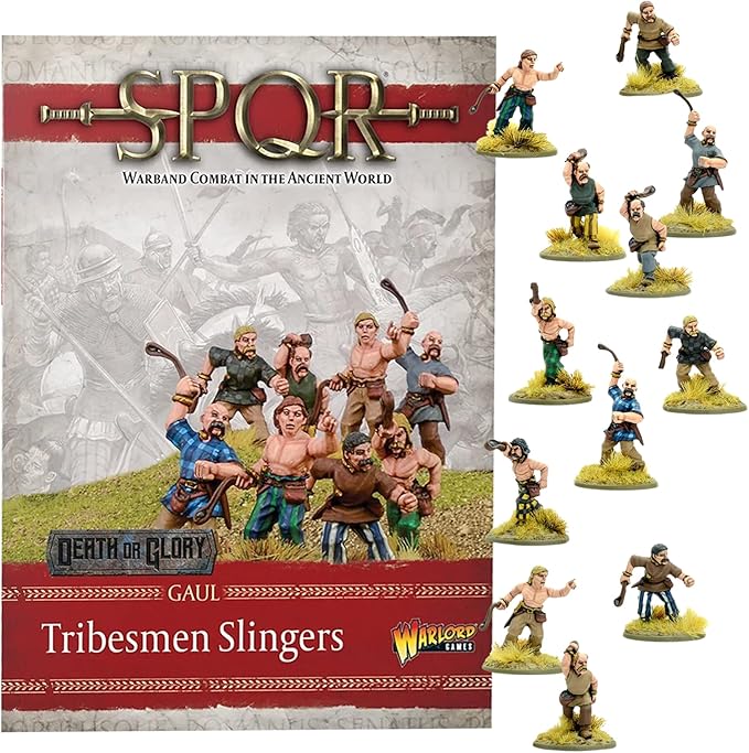 Wargames Delivered SPQR - Gaul - Tribesmen Slingers. 28mm Miniatures Base, Roman and Greek Military Legion Miniatures for Wargames, and Roman War Games by Warlord Games