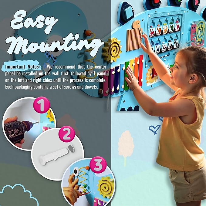 Activity Wall Busy Board, Sensory Wall Panel for Kids, 12 in 1 Learning Activity Center, Large Busy Board Wooden, Gift Idea for Kids 2-6 Years, Montessori Sensory Toys, Viga Toys