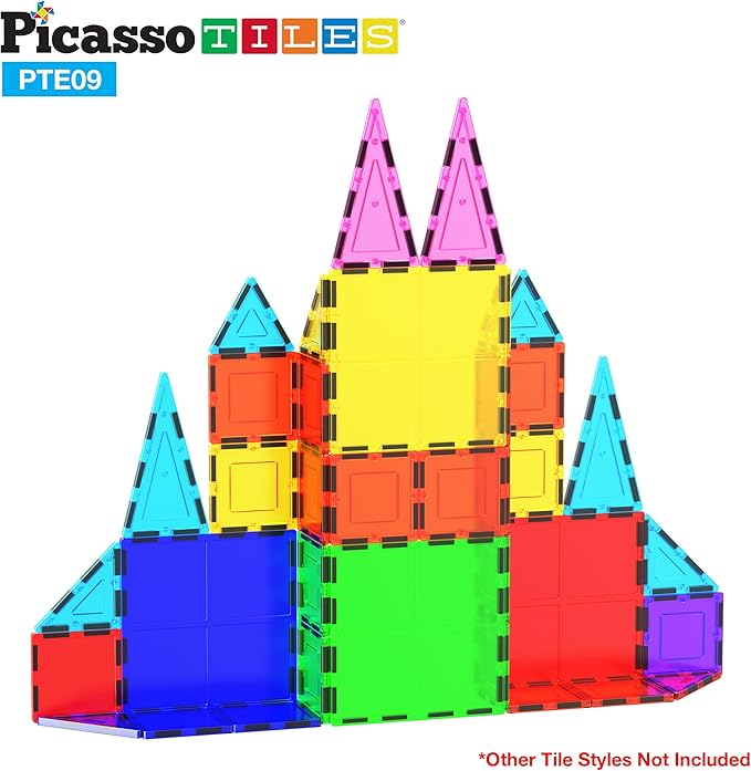 PicassoTiles Magnetic Building Block Large Square Shape Magnet Tiles Construction Toy STEM Learning Kit Educational Playset Playboard Pretend Play Stacking Blocks Child Brain Development PTE09