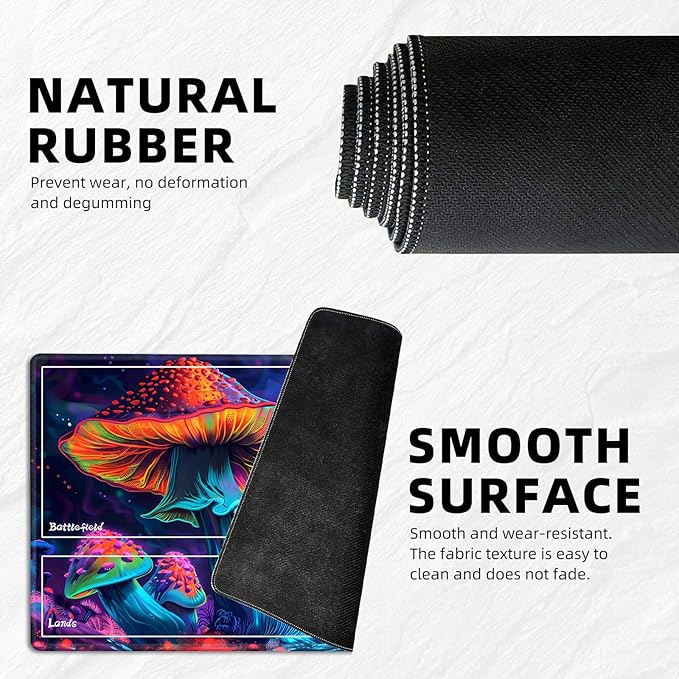 for MTG Playmat with Zones Storage Bag,for TCG Playmat and Playing Card Mat for Magic Board Games, Colorful Moushroom Non Slip Stitched Edges Game Mat, Rollable Foldable Card Playmats