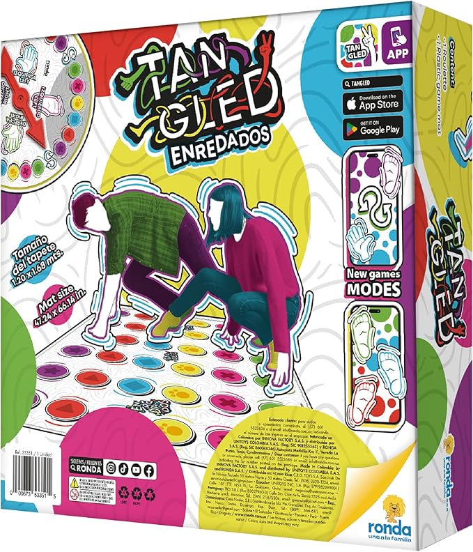 RONDA Tangled Game Family and Friends Board Game Exciting and Fun Twister Style Game, Includes Spinner and Large Play Mat Perfect for Ages 15 and Up