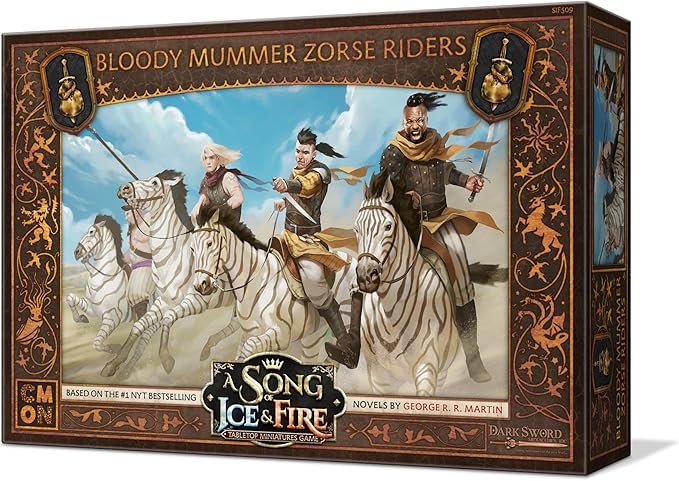 CMON A Song of Ice and Fire Tabletop Miniatures Bloody Mummer Zorse Riders Unit Box - Mercenary Mounted Mayhem, Strategy Game for Adults, Ages 14+, 2+ Players, 45-60 Minute Playtime, Made by CMON