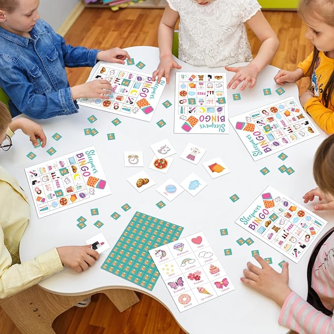 24 Players Sleepover Party Bingo Game Cards, Slumber Party Bingo Game for Large Group, Pajama Party Bingo Game Activity for Family Friend Adult Holiday -06