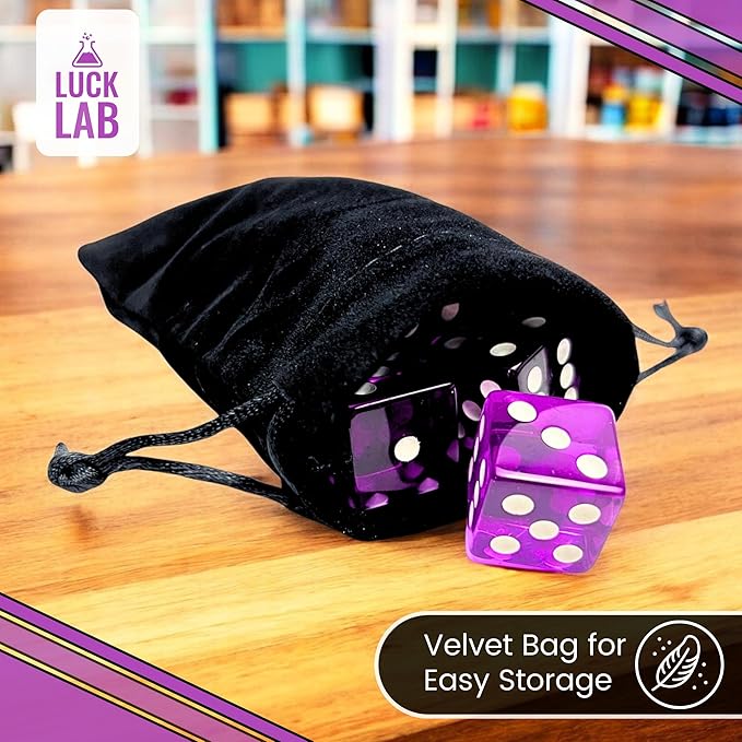 Luck Lab 10 Piece 19 mm Dice Pack - Acrylic and Translucent D6 Dice, Square w/Rounded Edge for Casino, Craps, RPG MTG DND Dice Table Games and Board Games (Purple)
