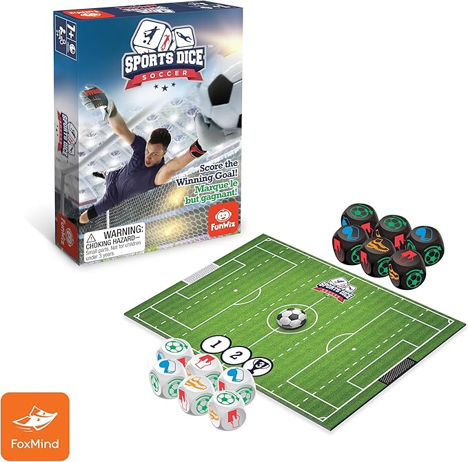 Foxmind Games: Sports Dice, Soccer, Kick it Out of The Stadium, Easy to Learn, Fun to Play, Up to 4 Players, for Ages 7 and up