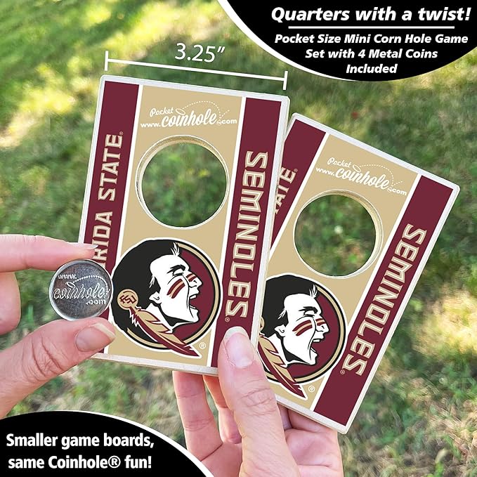 Tabletop Cornhole Game Set | Officially Licensed College Mini Football Cornhole Board Game | Includes Coins