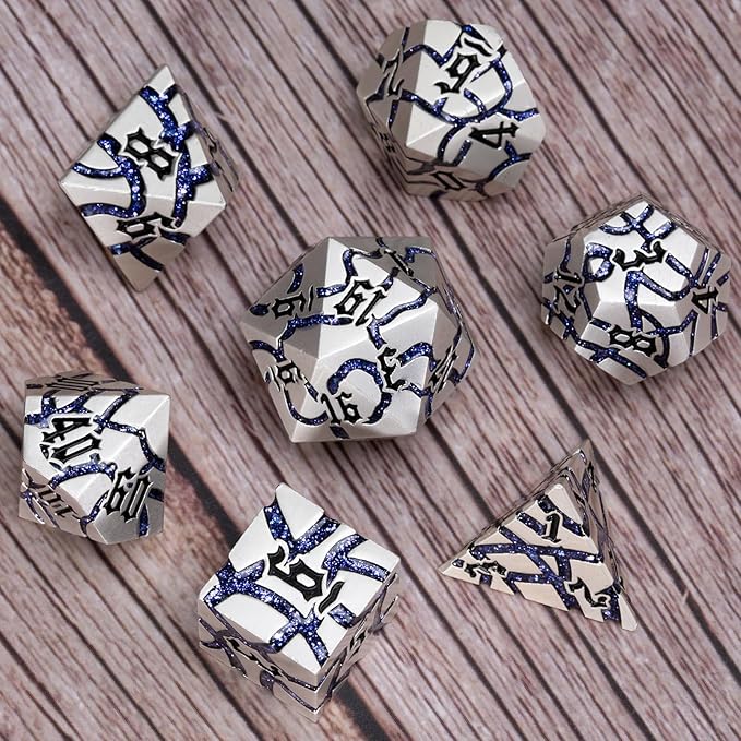 Dice Set D&D Dungeons and Dragons Dice D20 Metal DND Dice Set with Box, Polyhedral Role Playing Dice D12 D10 D% D8 D6 D4 for MTG RPG Board Games(Pearl Silver Purple)