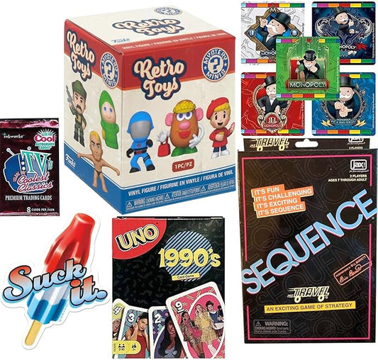 Pass GO Monopoly Pop Mini Figure Icon Bundled with Classic Retro Game Sequence + Character Board Games + Vintage Toy 90's Compatible with UNO Cards & Sticker Pack 3 Items