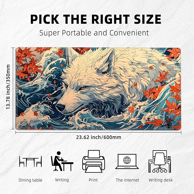 for MTG Playmat with Storage Bags, Card Playmat for TCG Card Playing Game,Rollable & Foldable for PTCG and Board Game Mat for Cards,Non-Slip Wolf Maple Leaf Desk Mat for Home Office