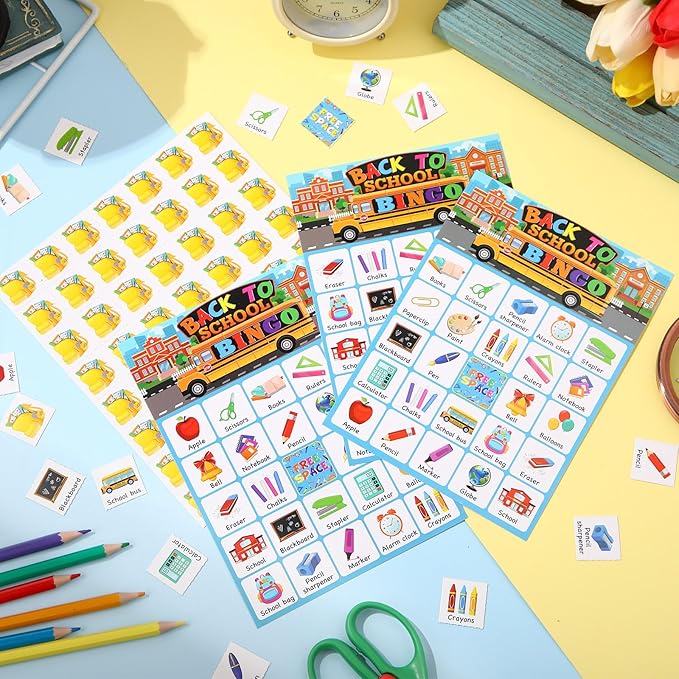 Liliful 35 Pieces Back to School Bingo 24 Players First Day of School Bingo Cards Classroom Party Games for Boys Girls Adults Family Classroom Activities Birthday Party Favors
