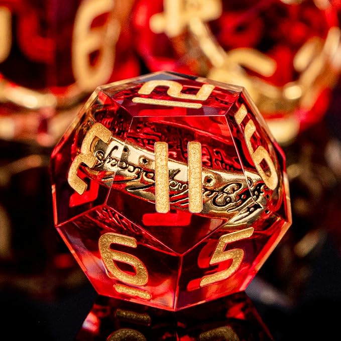 Magic Golden Ring DND Dice Set Sharp Edge Red Resin Dice with Box, for use with RPG D&D Tabletop Games Lord D and D Polyhedral Dice Set