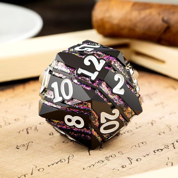 D20 DND Dice DNDND 33mm Large Metallic Die with Gorgeous Gift Box for Dungeons and Dragons (Purple Stripe)