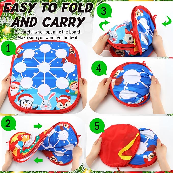 Liliful Christmas 3 in 1 Bean Bag Toss Game Set Christmas Party Games for Families Collapsible Cornhole and Dart Board Yard Outdoor Indoor Games for Boys and Girls Toys Xmas Activities Party Favors