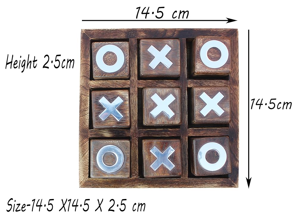 Wooden Tic Tac Toe Game | Board game for kids and family | Table Top Living Room Decor Fun Game | Indoor Outdoor Adults classic Travel Game (Burnt Wood)