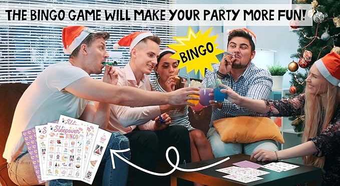 Sleepover Party Bingo Games Cards, Pajama Party Bingo Game Set, Spa Party Bingo Game, Slumber Party Bingo Supplies for Adults Women Friends Besties, Bridal Shower Birthday Party Decorations -11