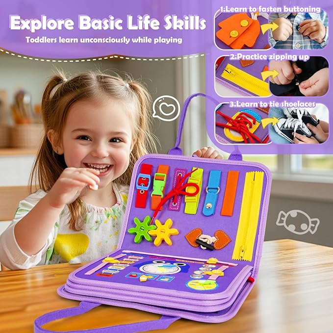 Busy Board for Toddlers 1-3, Montessori Busy Book Toys, Quiet Book Learning Toddler Toys for 1 2 3 4 Year Old Girl Birthday Gifts (Busy Book)