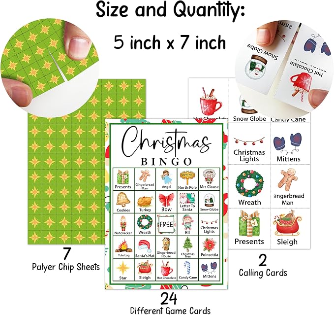 Christmas Bingo Party Games with 24 Players, Birthday Party Games Card, Family Activities Bingo Cards for Women Men Family Birthday Party Supplies, Party Favors Gifts for Friends - FS510