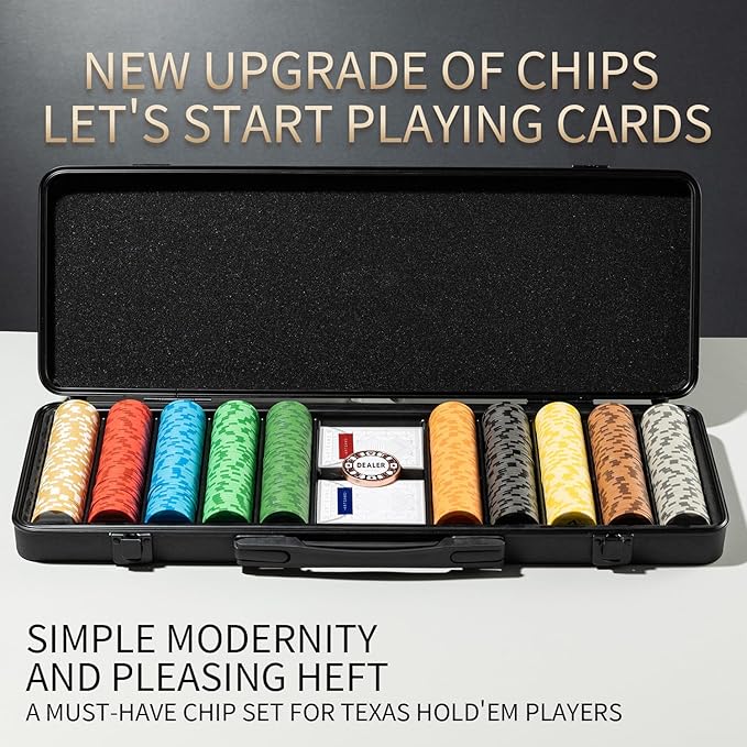 ARTGAME 14g Clay Poker Chips Set for Texas Hold’em, 500 PCS [Blank Chips] with Chip Case, Bright Colored Chips are Easy to Distinguish Ideal Gifts for Poker Players