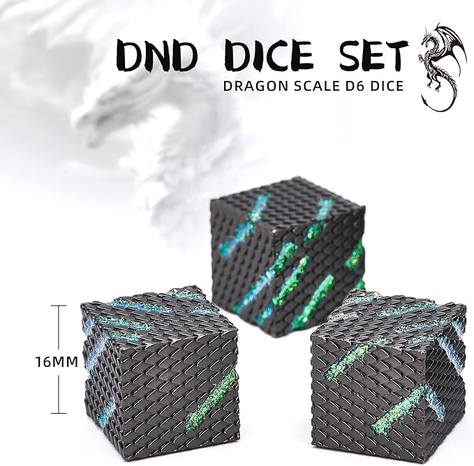 DND Dice Set, HNCCESG 6 Pieces DND Dice with Dragon Scale Design for Dungeons and Dragons Role Playing Game RPG D&D Accessories Gift (Ls-Glitter Green)