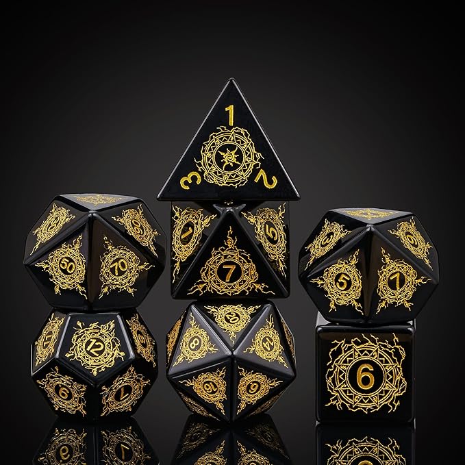 UDIXI Stone D and D Dice Set 7PCS Obsidian Dice D&D with Gift Case for Dungeons and Dragons Tabletop Game