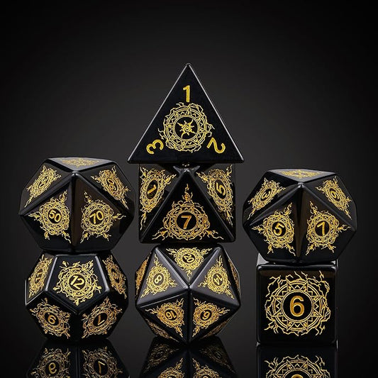 UDIXI Stone D and D Dice Set 7PCS Obsidian Dice D&D with Gift Case for Dungeons and Dragons Tabletop Game