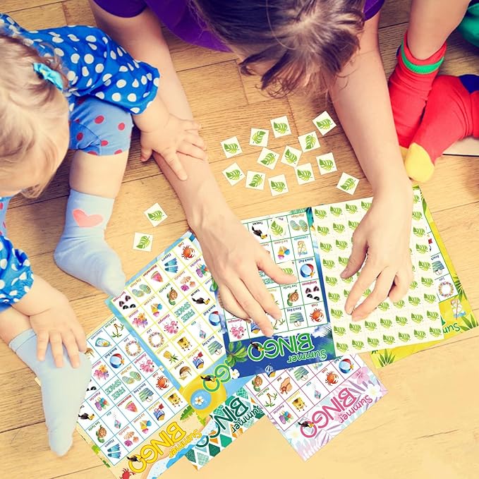 Fancy Land Summer Bingo Game for Kids 24 Players Hawaiian Tropical End of Year Summer Luau Party Favors Supplies