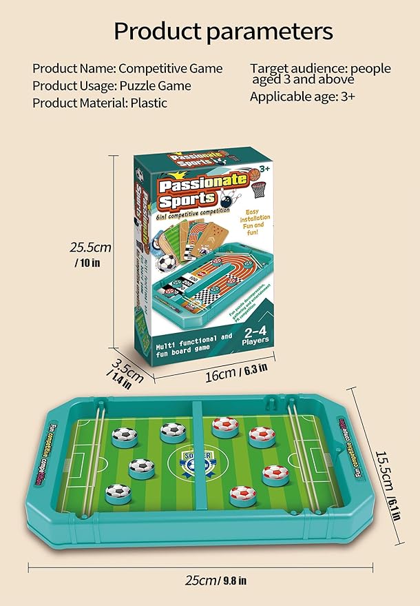 6-in-1 Fast-Paced Gameplay,Board Finger Soccer,Fast Sling Puck Set,Mini Bowling Game,Basketball Shooting Game,Points Game,Kids&Adults Slingshot Board Game,2-4players Interactive Families Toys