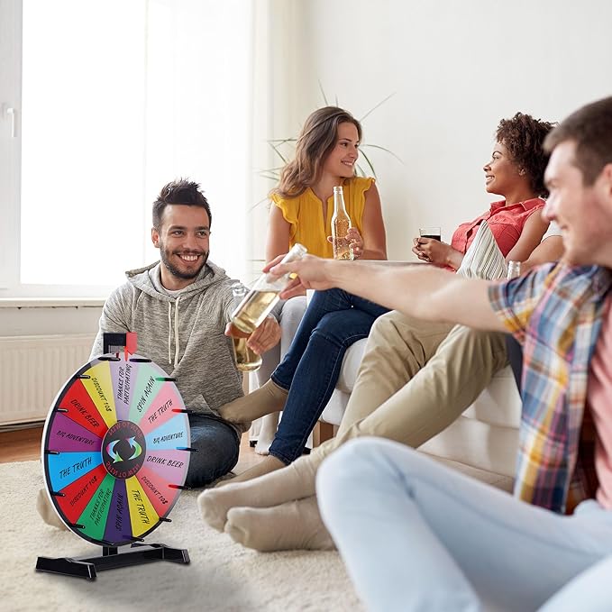 WinSpin 18" Round Tabletop Color Prize Wheel 14 Clicker Slots Heavy Duty Editable Spinning Wheel for Fortune Design Carnival Spin Game and Tradeshow, Classic Series