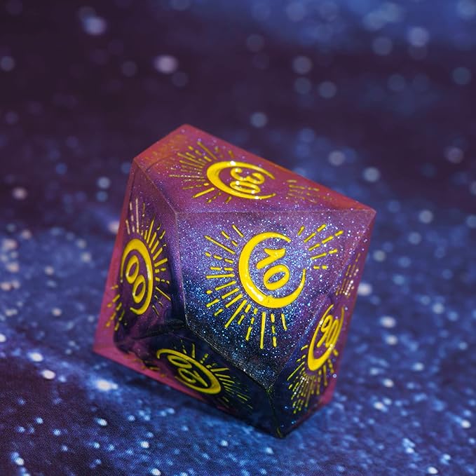 Cusdie Sharp Edges DND Dice, 7 PCs Moon Dice Set D&D Dice, Handcrafted Polyhedral Dice Set, for Role Playing Game Pathfinder(Moon/Purple Black)