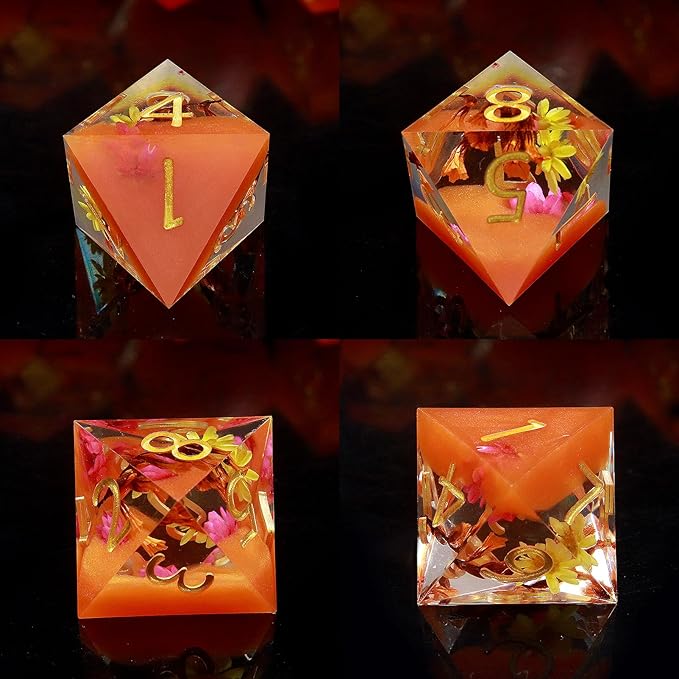 Haxtec DND Dice Set Sharp Edge Resin Dice Set with Dice Case, Flower D and D Dice, Polyhedral D&D Dice Set for Dungeons and Dragons TTRPGs DND Gift