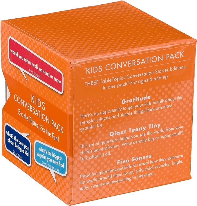 TableTopics Kids Conversation Pack Card Game - 120 Conversation Starter Cards for Family Play, Engage and Connect with Children, Boxed Set of 3 Topics