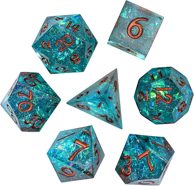 7PCS DND Dice Set,Handmade Sharp Edge Dice Set D&D RPG Polyhedral Die,for Dungeons and Dragons TTRPG Games Roleplaying Games Pathfinder,with Gift Box(Blue and Black)
