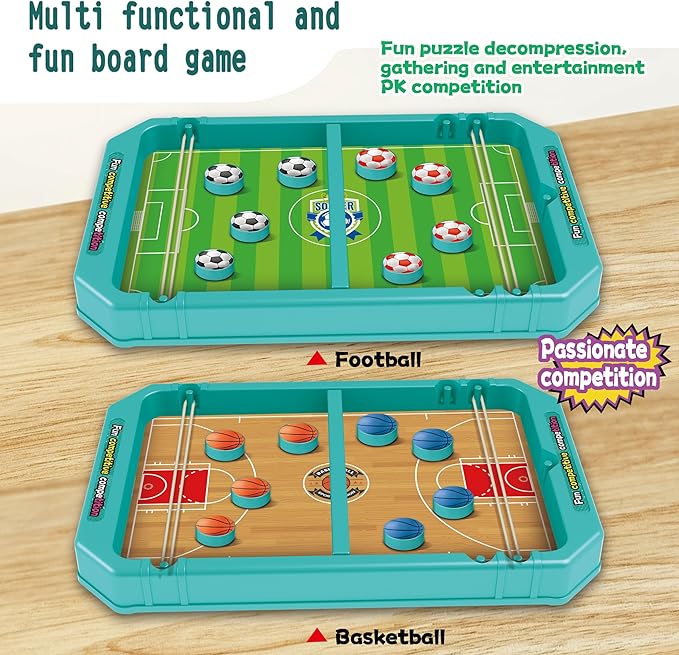 6-in-1 Fast-Paced Gameplay,Board Finger Soccer,Fast Sling Puck Set,Mini Bowling Game,Basketball Shooting Game,Points Game,Kids&Adults Slingshot Board Game,2-4players Interactive Families Toys