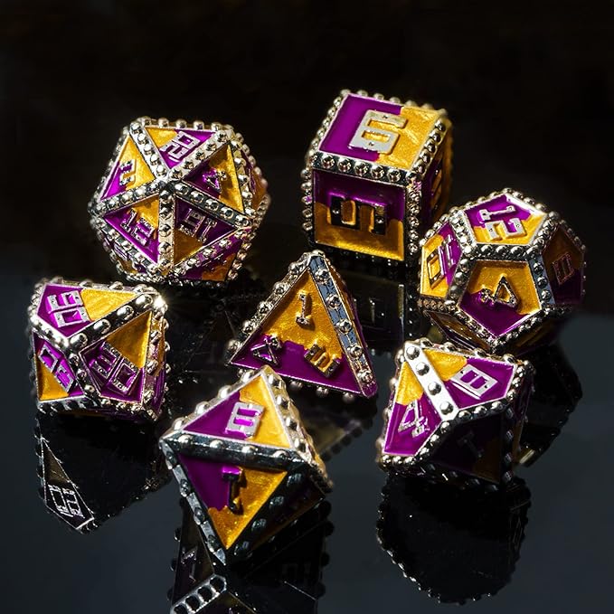 UDIXI Metal Dice Set, Metal DND Dice Set Rivet D&D Set for Dungeons and Dragons Role Playing Games (Purple Golden)