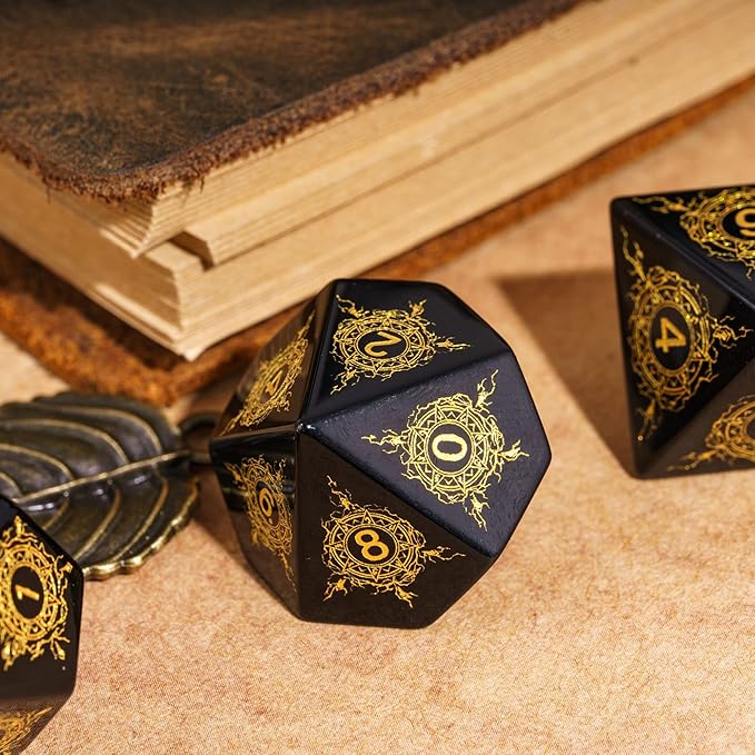 UDIXI Stone D and D Dice Set 7PCS Obsidian Dice D&D with Gift Case for Dungeons and Dragons Tabletop Game